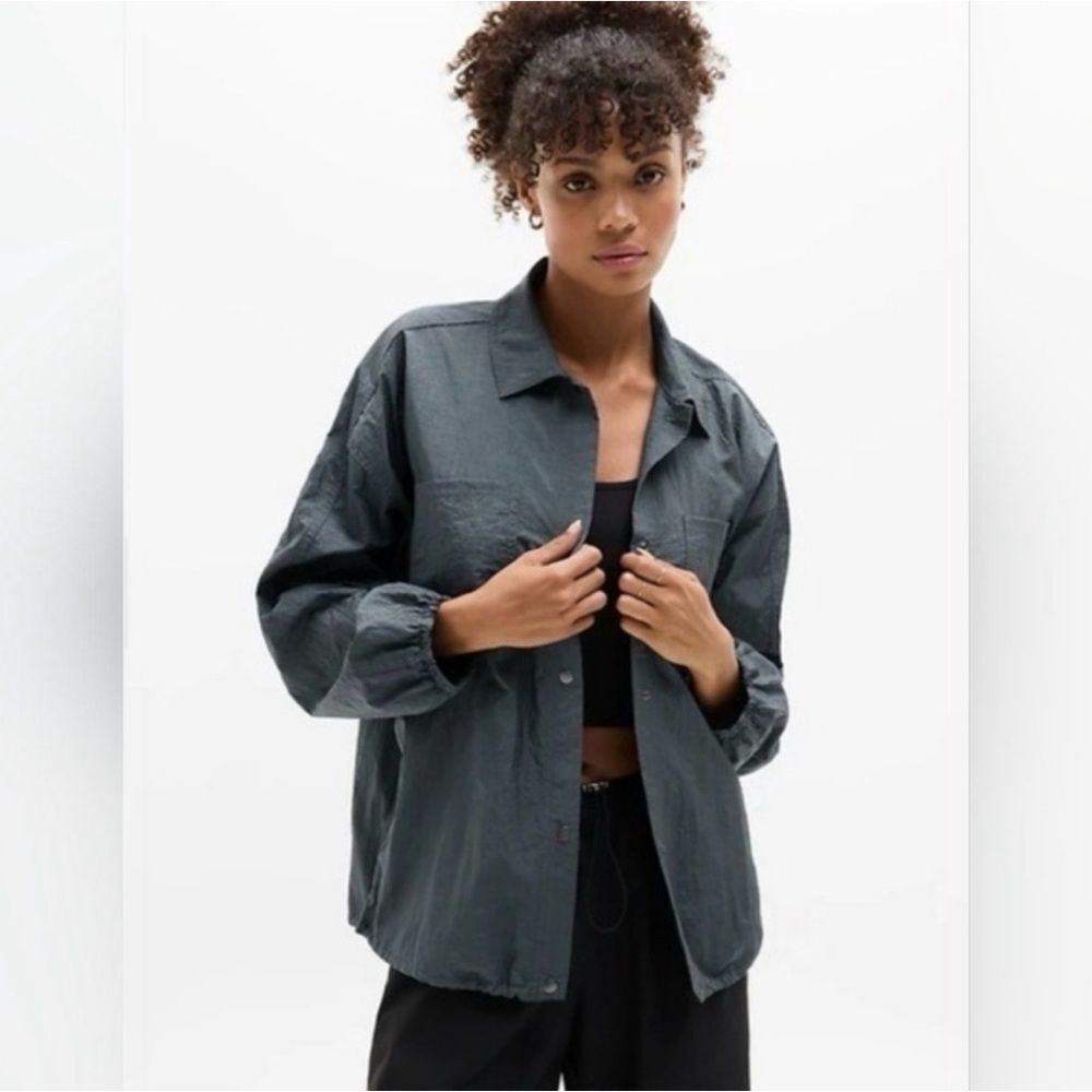 ATHLETA | Lunar Shine Dark Rinse Snap Windbreaker Shirt Jacket Women’s S/XXS